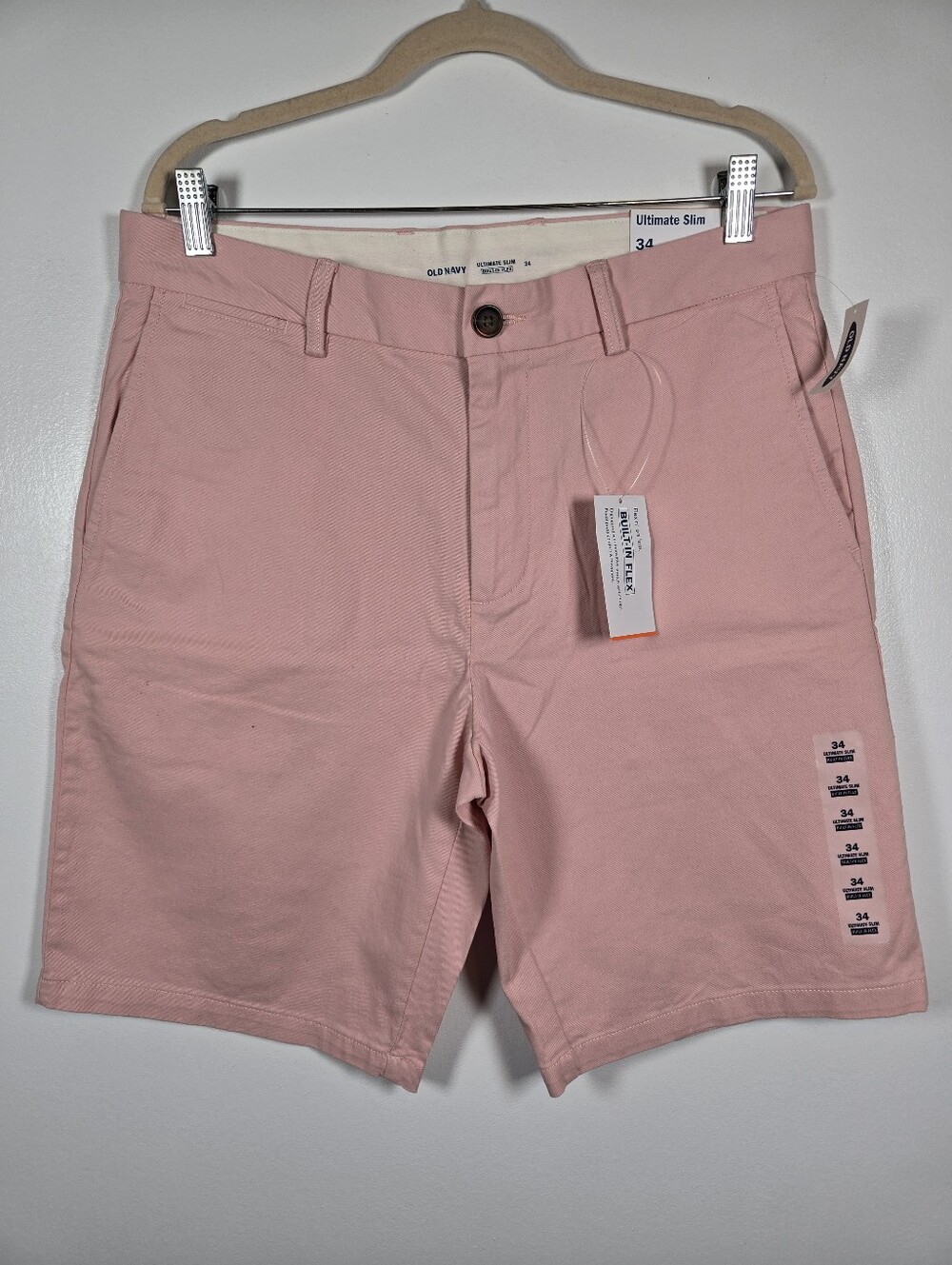 NEW Old Navy Light Pink Ultimate Slim Flex Flat Front Chino Shorts Mens Size 34